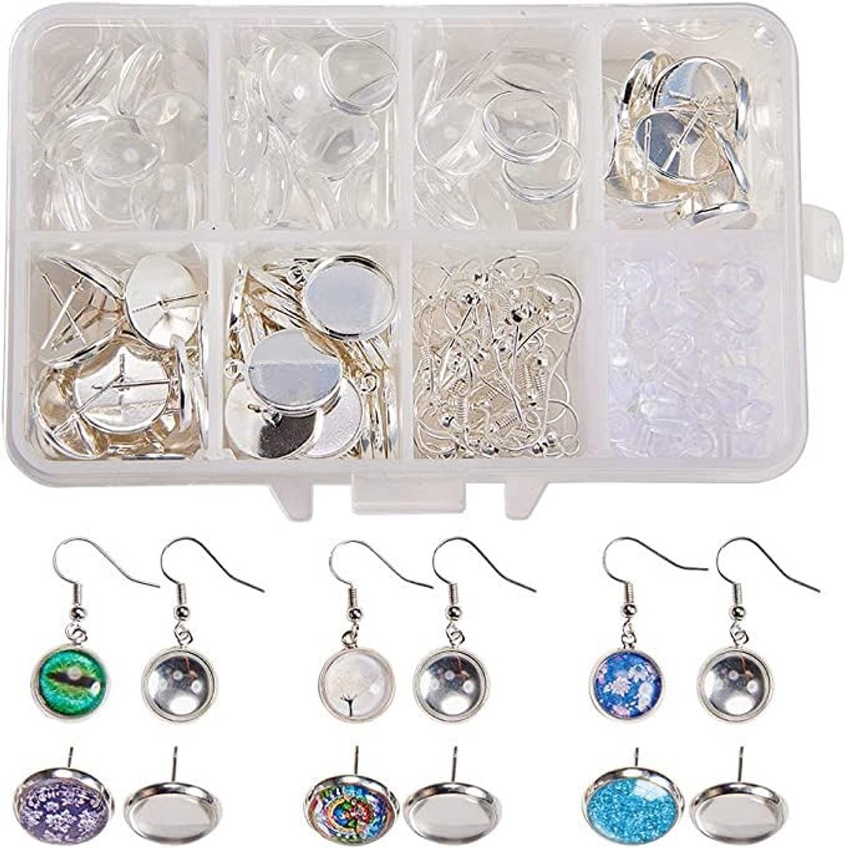 Dailygoods - Dailygoody - SUNNYCLUE Cabochon Oorbellen Maken Kit - Creatieve Sieraden DIY - 120 Stuks - Glas Cabochons en Bezel Instellingen - Geschikt voor Beginn.