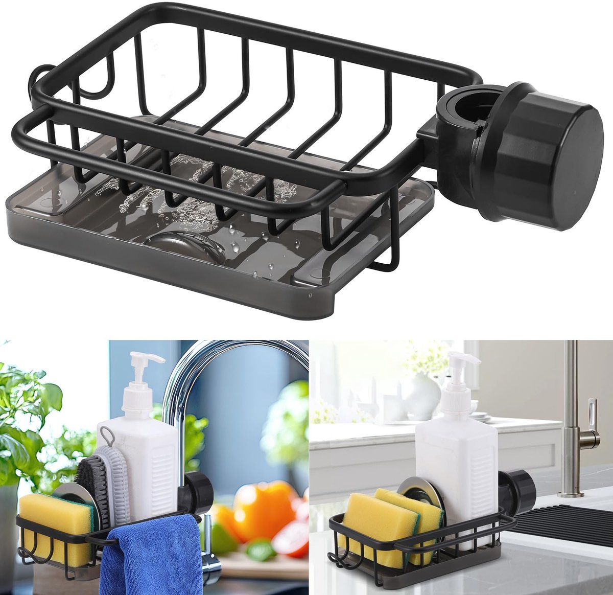 Dailygoods - Dailygoody - Keuken Gootsteenorganizer - Praktische Organizer - Zwart - Afneembare Lekbak - Haken voor Doeken en Spons - Ideaal voor Keukenaccess