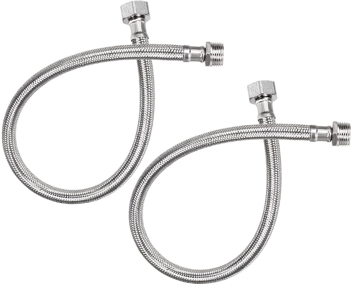 Dailygoods - Dailygoody - Kraan toevoerleiding connector - 304 roestvrij staal - 500mm/20 - 2 stuks - Geschikt voor keuken en badkamer - Robuust en duurzaam