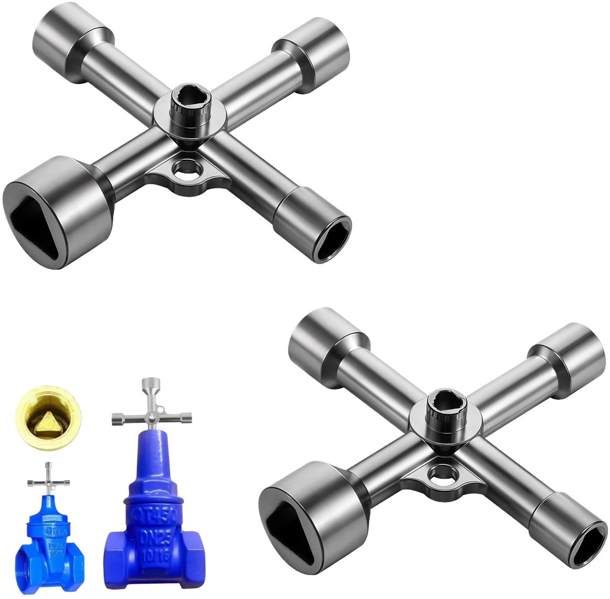 Dailygoods - Dailygoody - Set van 2 Driehoek Sleutels - 4-Weg, 5 Maten voor Water- en Gasmeters