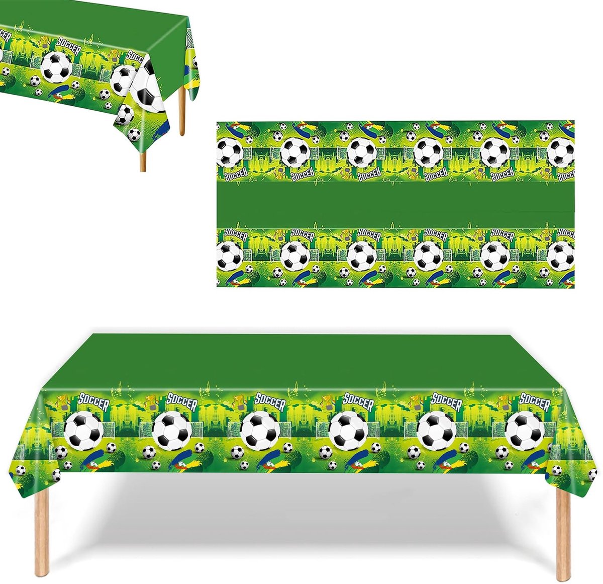 Dailygoods - Dailygoody - Tafelkleed - Voetbalfeest - 220 x 130 cm - Voetbaldecoratie - Perfect voor verjaardagen en themafeesten - Glanzend tafelkleed