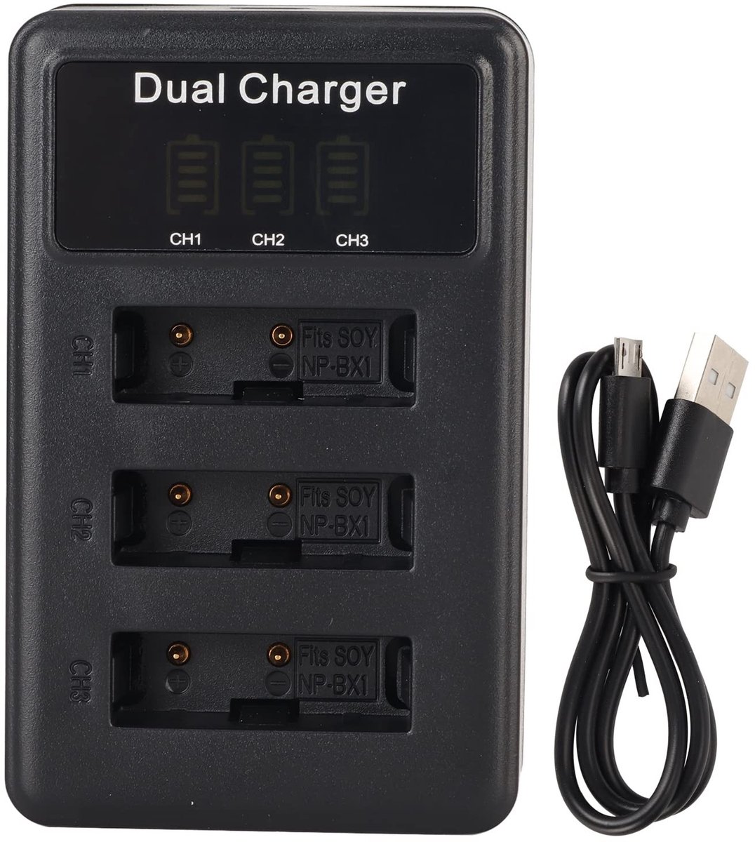 Dailygoods - Dailygoody - NP BX1 Camera Batterijlader - 3 Slot USB - Zwart - Vervangende Batterijlader - Voor ZV1 RX100M7 RX1R WX350 X500 X400HX90