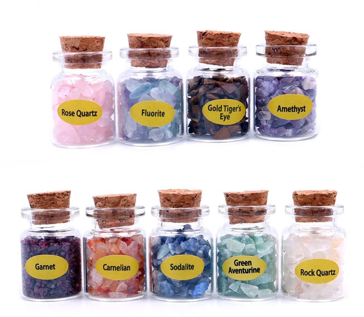 Dailygoods - Dailygoody - Mini Kristallen Wensflessen - Healing Crystal Set - 9 Stuks - Decoratie - Edelstenen voor Meditatie - Balanceren