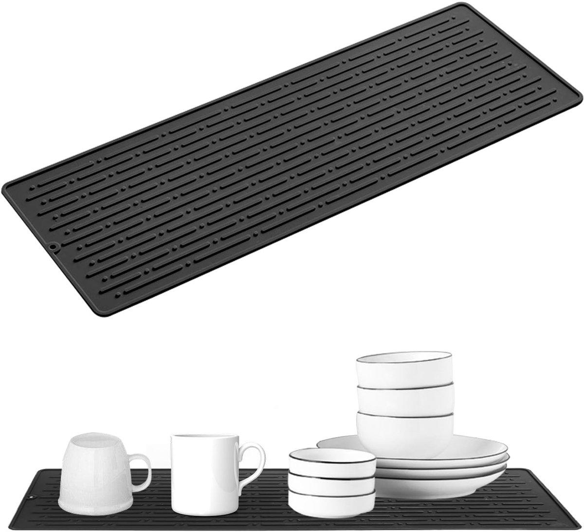 Dailygoods - Dailygoody - Siliconen droogmat - Afdruipmat voor keuken - Zwart - Ondersteunt luchtcirculatie - Gemakkelijk te reinigen - Bestand tegen hoge tem