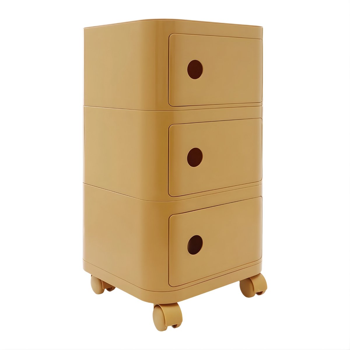 Happiq 3-Laags Nachtkastje op Wielen – Vrijstaand Bedtafeltje met Universele Wielen – Geschikt voor Slaapkamer en Woonkamer – 32 x 32 x 63,3 cm – Ginger Yellow