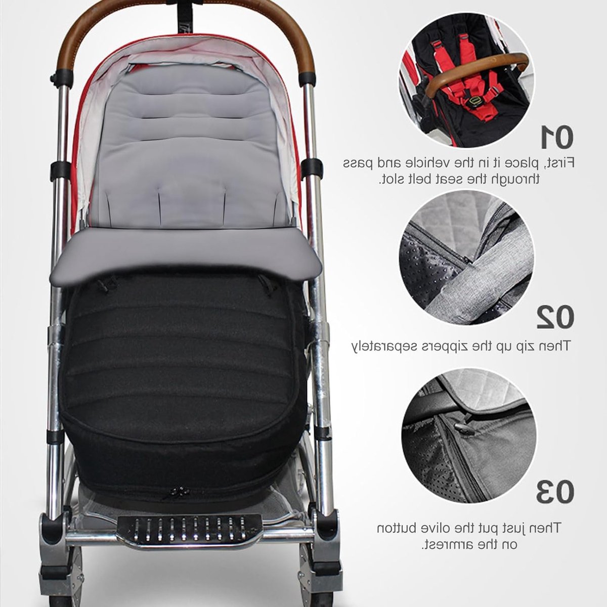 Waterdichte Voetenzak voor Buggy, Verwijderbare Voetenzak met Rits, Antislip Winter Voetenzak voor Baby, Geschikt voor Alle Buggy's en Kinderwagens - Zwart – foto 4