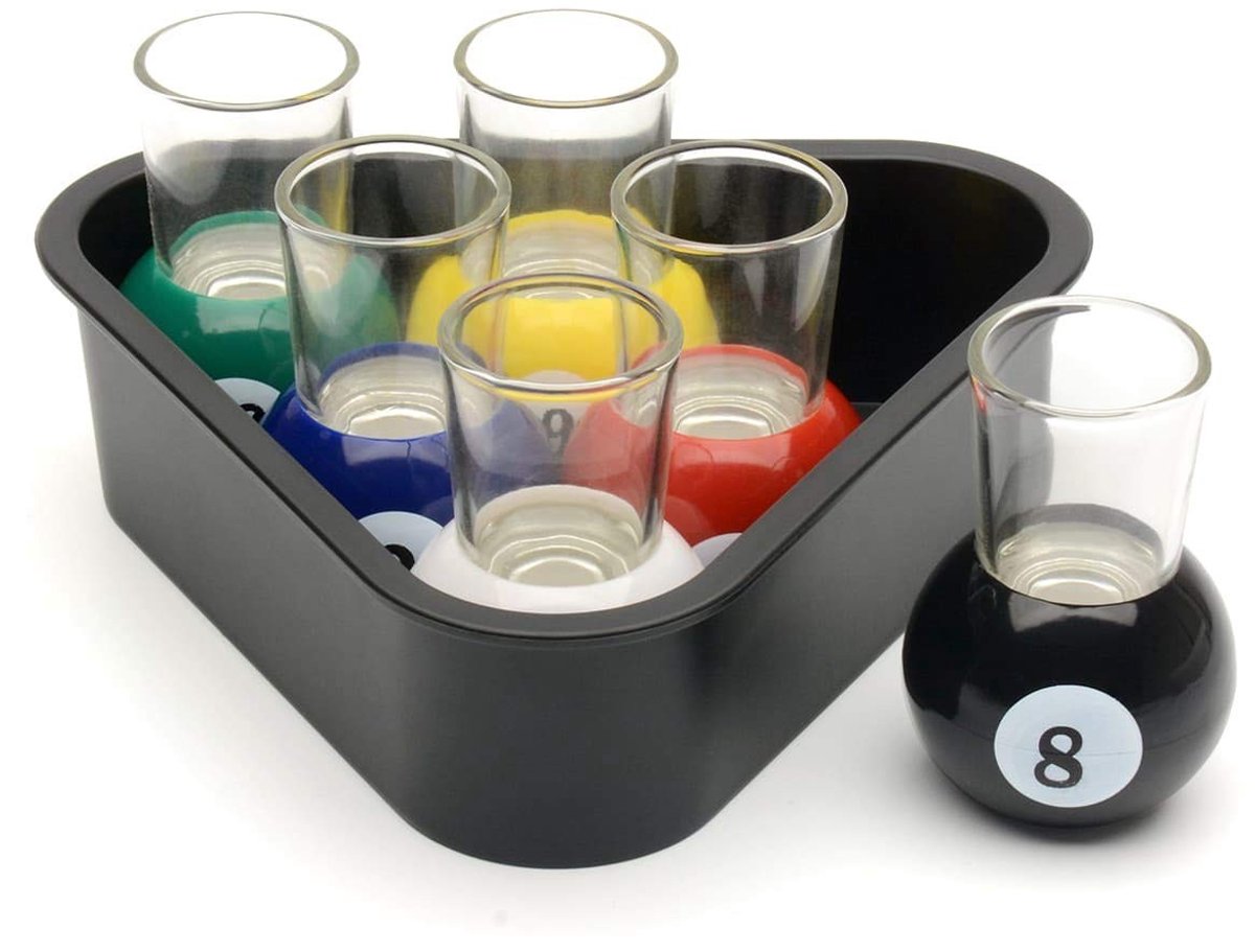 Dailygoody - Pool Ball Shot Glazen - Driehoek Rack - Voor Biljartavonden - Set van 6 - Unieke Drinkgames - Voor Thuis en Bar
