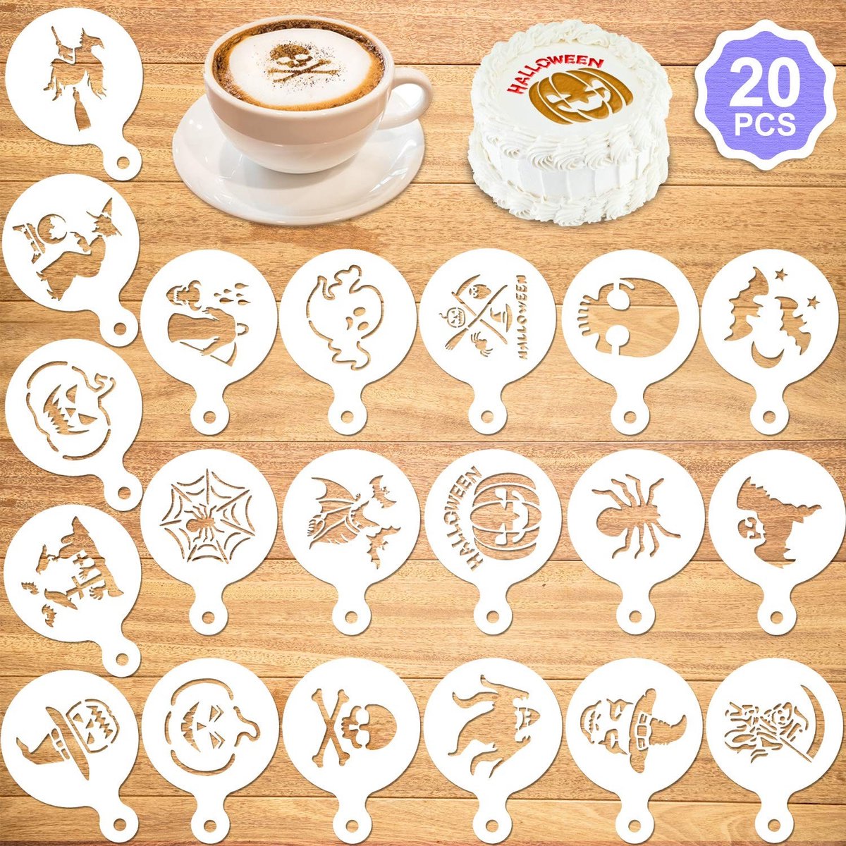 Dailygoody - Halloween Cake Stencil Templates - Herbruikbare Mallen - Creëer unieke desserts - 20 stuks - Decoratie voor Halloween - Voor koekjes en t