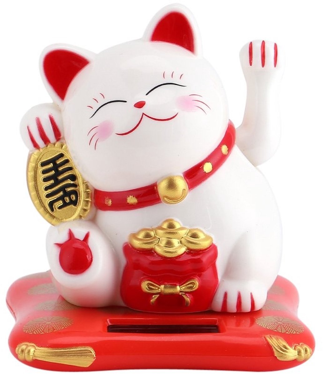 Dailygoody - Lucky Cats - Feng Shui Zwaaiende Kat - Gelukkige Kat - Wit - Zonne-energie Decoratie - Ideaal voor Thuis en Auto - Perfect cadeau