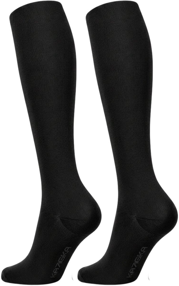 KANGKA Compressiekousen 20-30 mmHg maat 41-43 (L) - Steunkousen Vliegtuig - Compressie sokken voor Hardlopen Wandelen - Unisex - Zwart
