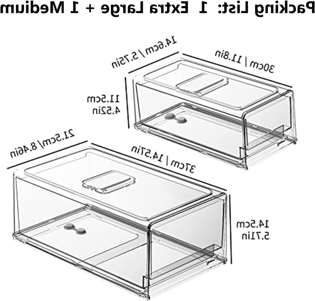 Organizer voor Koelkast met Stapelbare Opbergdozen en Lades - Ideaal voor Keuken, Voedselopslag en Ruimtebesparing, BPA-vrij (Extra Groot & Medium)