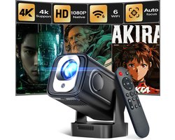 Mini Beamer 4K Ondersteuning – Native 1080P Projector met Android TV, Autofocus & Keystone, WiFi 6 & Bluetooth 5.4, Draagbaar met 180° Rotatie en Speaker