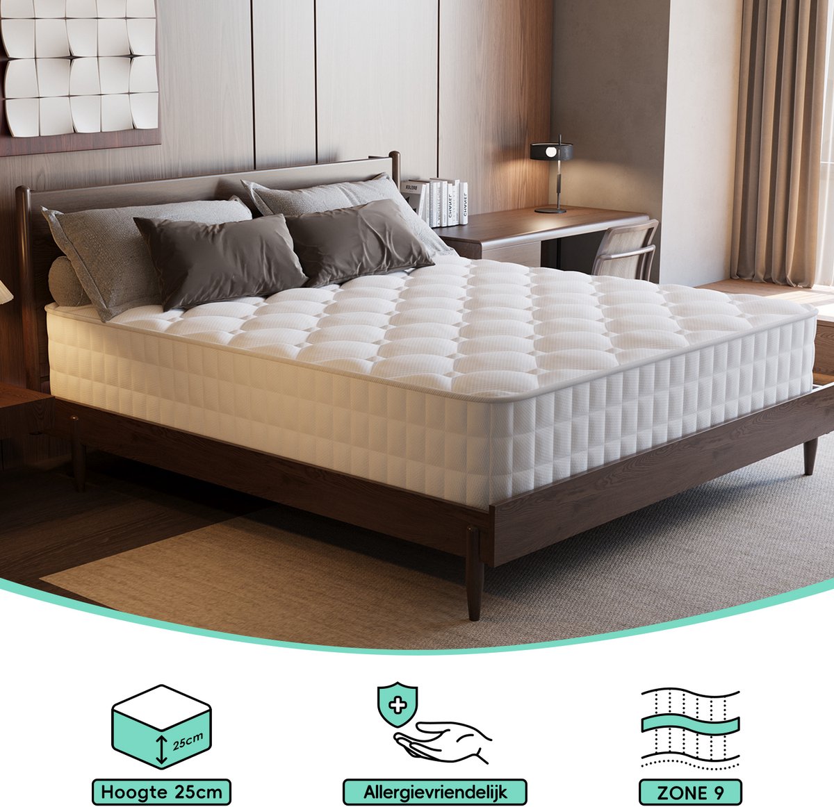 Saikefy Matras 80 x 200 cm - 22cm - Pocketvering Matras - 7-Zones - Orthopedisch - Afritsbaar en wasbaar hoeslaken - Anti-Allergie - Traagschuim - Gemiddelde Stevigheid — afbeelding 1