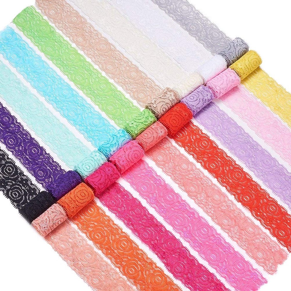 Dailygoods - Dailygoody - Kantstof 18 Kleuren - Rekbare Stof - 3,5 cm Breed - Voor Hoofdbanden en Bruiloft - Creatief Maken - Elastisch Kant