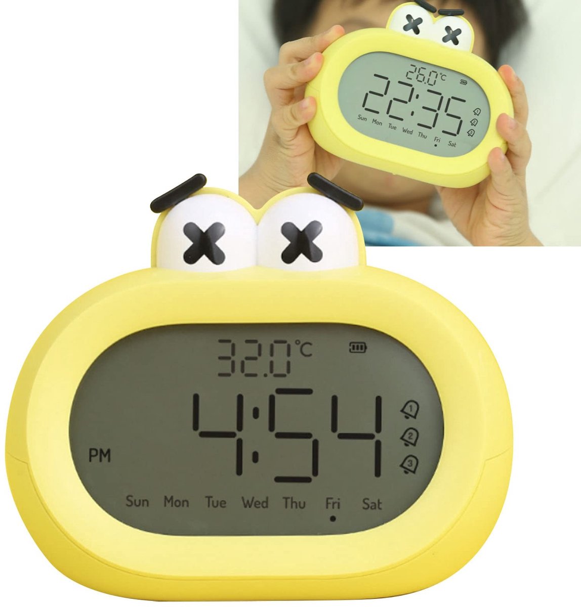 Dailygoods - Dailygoody - LED Digitale Wekker - Multifunctioneel - Groot Scherm - Geel - Nachtlampje - Ideaal voor Kinderen - Perfect cadeau