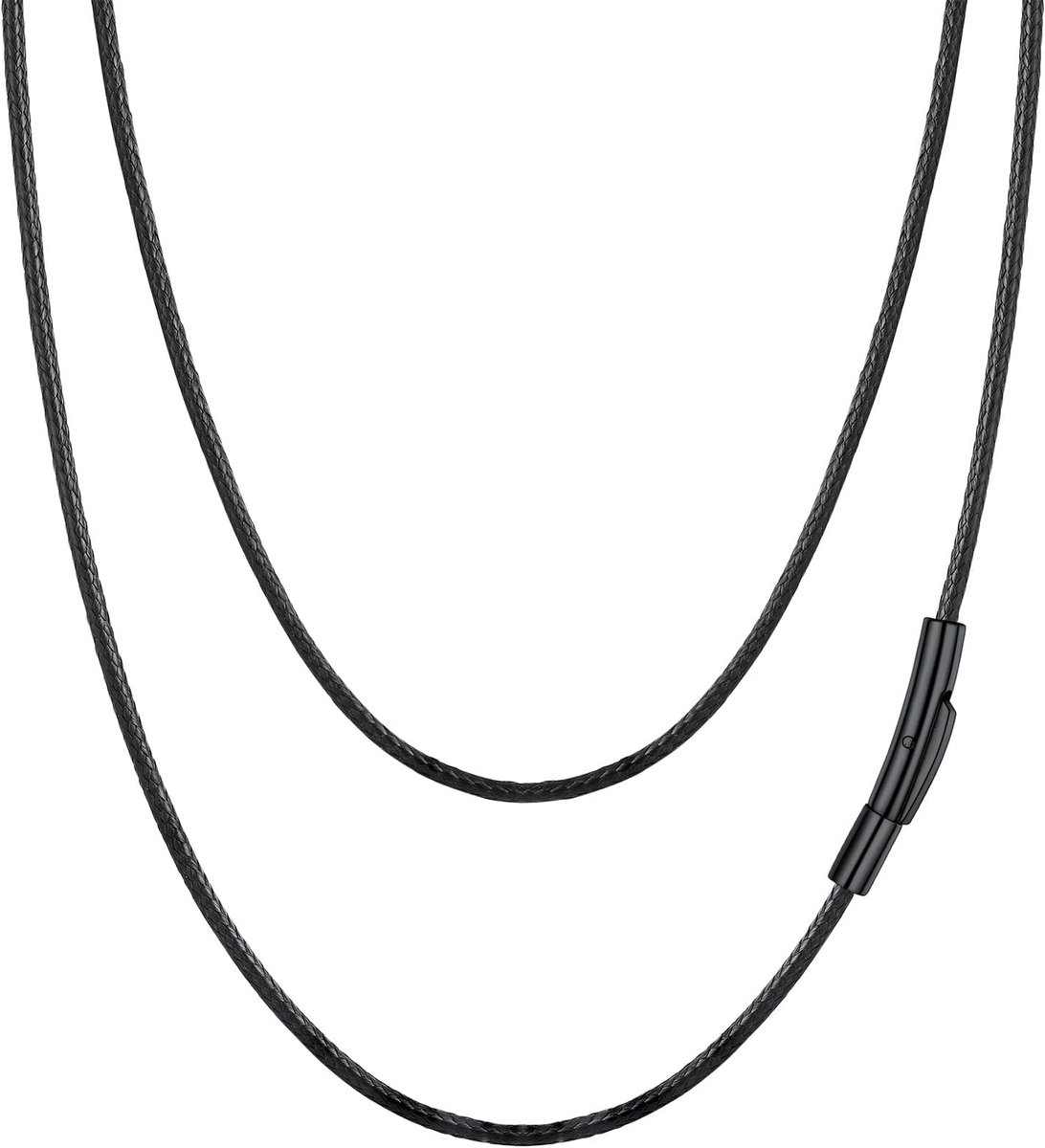 Dailygoods - Herenketting Zwart Gewaxt Touw 41cm-76cm met Drukknoopsluiting