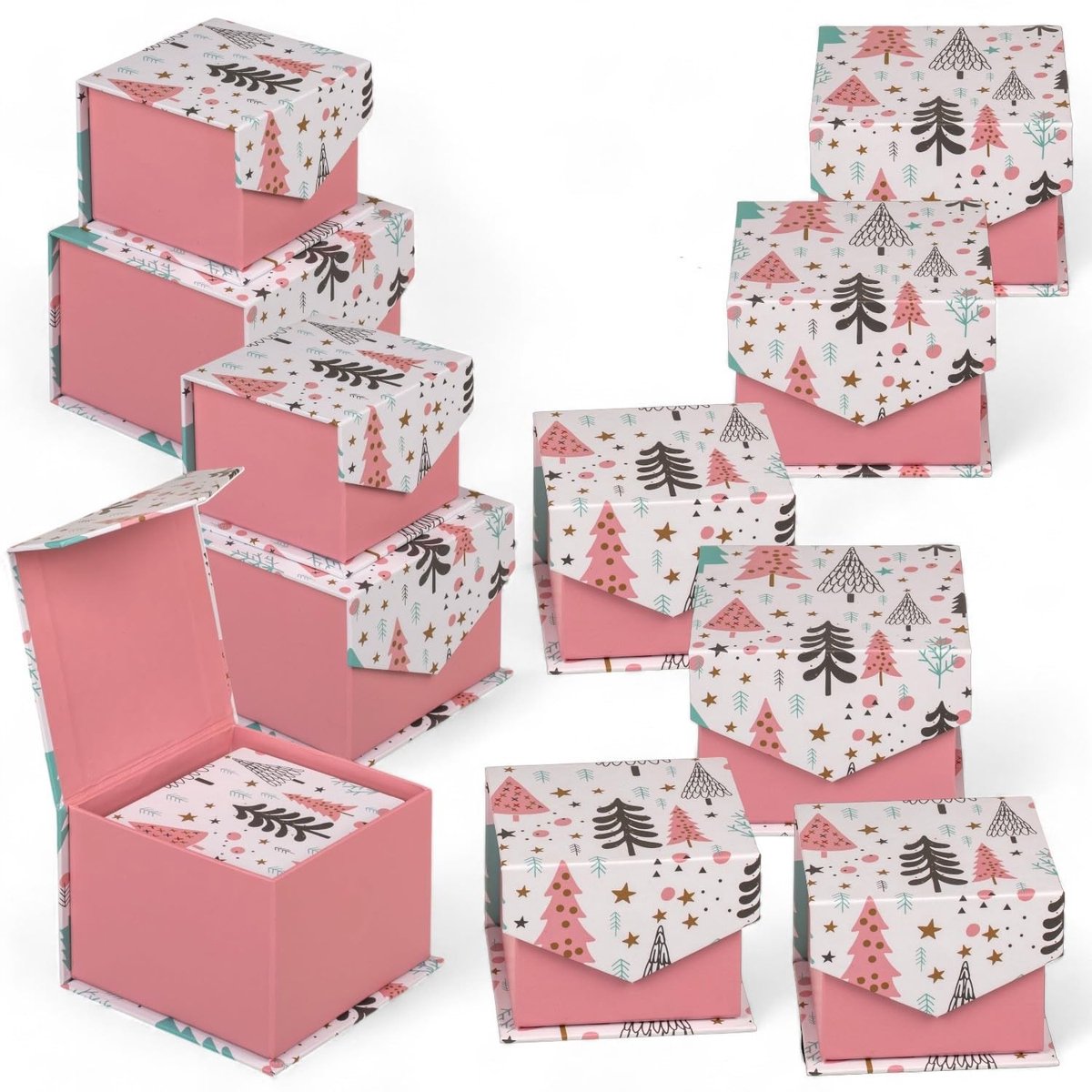 Dailygoods - Dailygoody - Kleine Geschenkdozen - Perfect voor Souvenirs - Opklapbaar - Roze-Wit-Mint - Geldgeschenkverpakking - 12-Delige Set - Voor Elke Gele