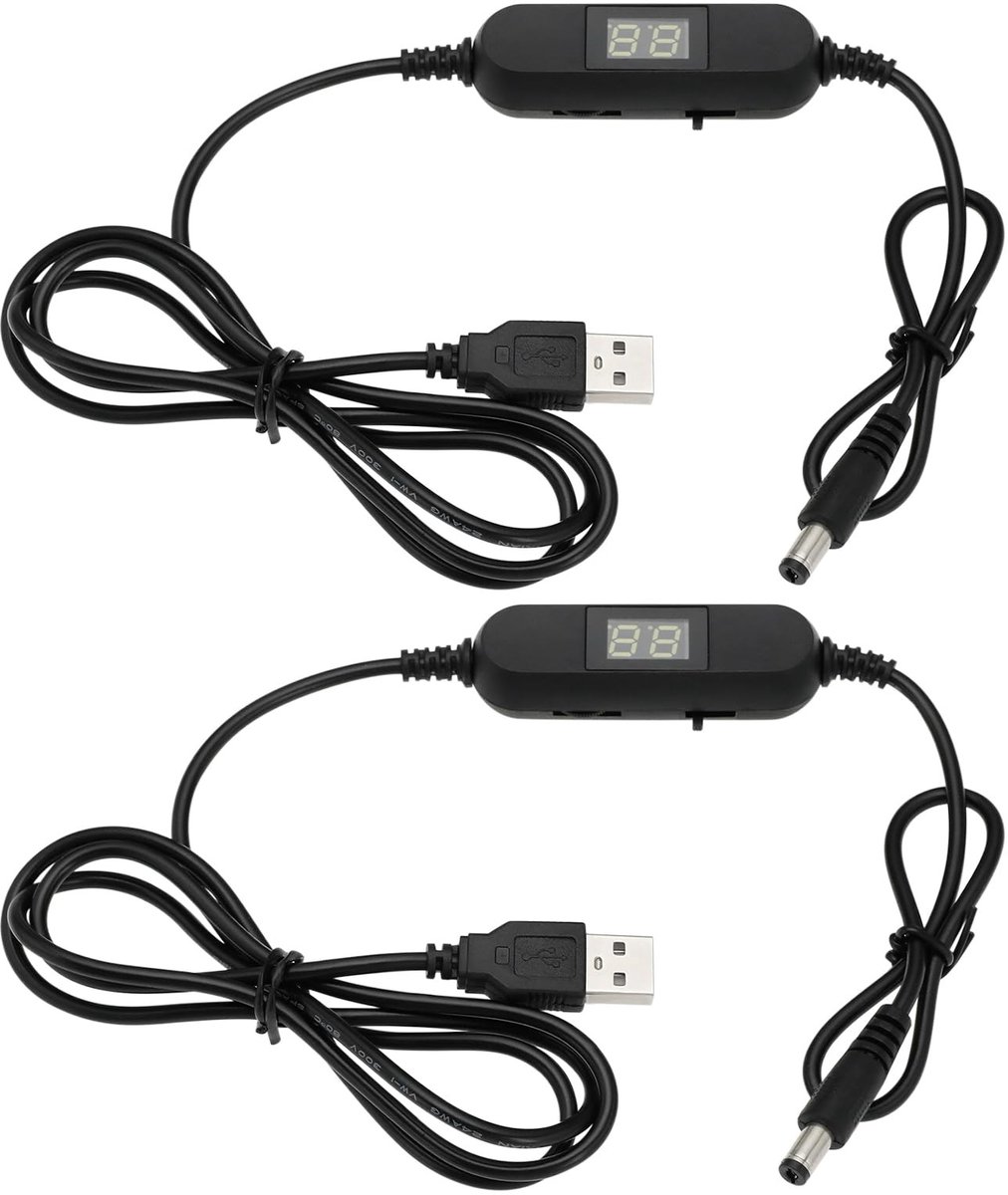 Dailygoods - Dailygoody - USB Instelbare Spanningskabel - Voedingskabel Converter - LED Display - 5.5x2.1MM - Verstelbare Voltage Kabel - Ideaal voor LED verlichti...
