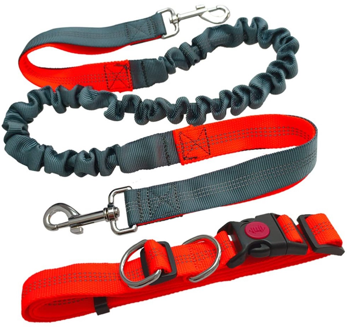 Dailygoods - Dailygoody - Handsfree hondenlijn - Verstelbare heupriem - Reflecterende naden - Oranje + Grijs - Bungee-lijn - Geschikt voor middelgrote en grote hon