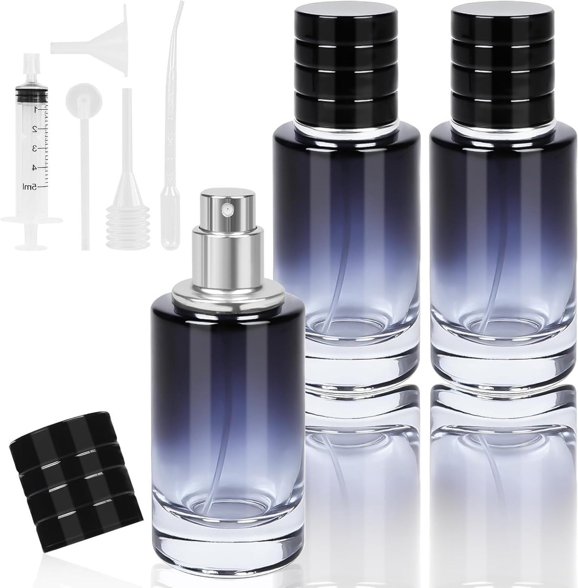 Herbruikbare Parfumverstuiver 3 x 30 ml - Mini Reistopper in Kleurverloop Blauw voor Mannen en Vrouwen, Perfect voor Reizen en Dagelijks Gebruik