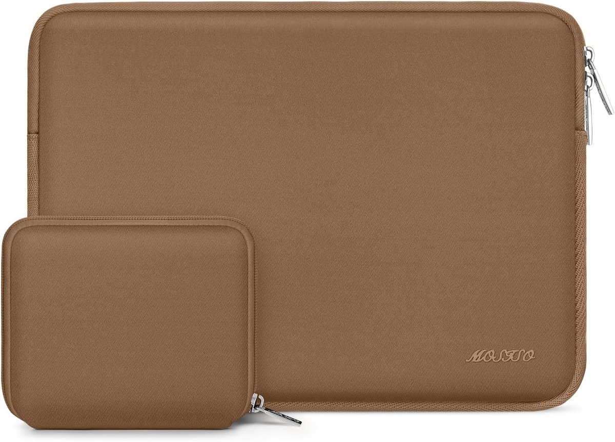 MOSISO Laptophoes tas 13,3 inch, 13-13,3 inch laptophoes compatibel met MacBook Air/Pro 13/Pro 14 inch M4 M3 M2 M1, HP Dell ASUS Lenovo notebook, neopreen sleeve met kleine hoes, mokka
