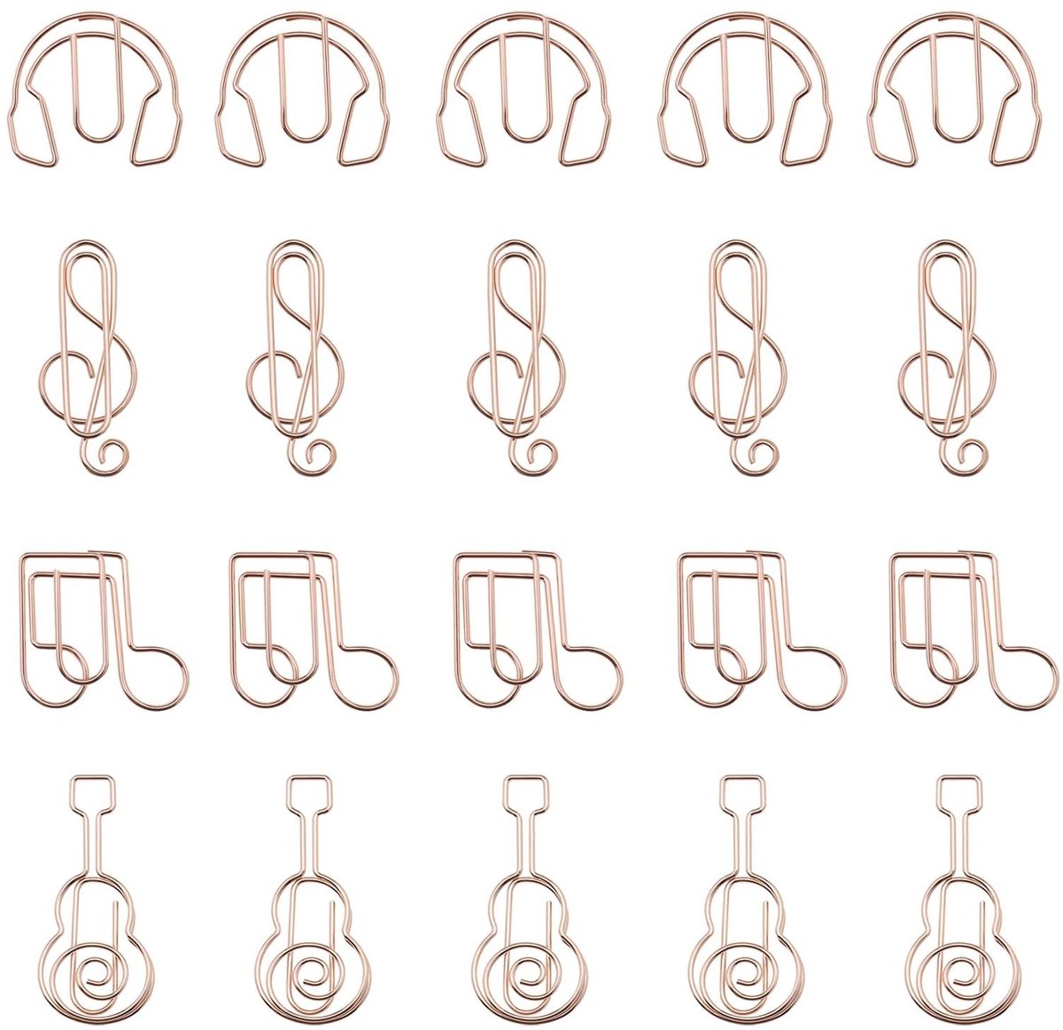 Dailygoods - Dailygoody - Muziek Thema Papier Clips - Creatieve Kantoorbenodigdheden - Rose Goud - Metalen Paper Clips - 20 Stuks - Perfect voor School en Kantoor