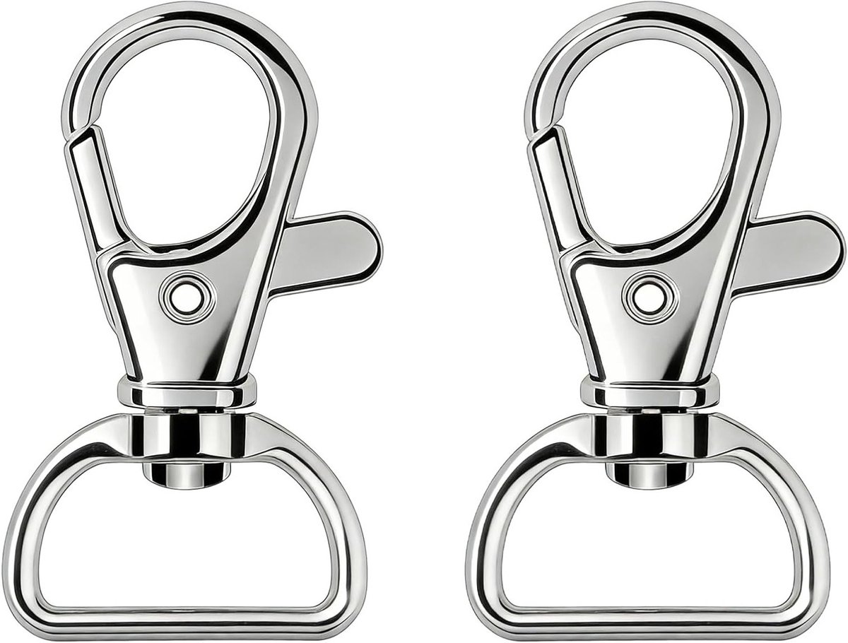 Set van 50 Sleutelhangers met D-ringen, Carabinerhaken en 360 Graden Rotatie voor Tassen en Lanyards, Ideaal voor Sleutels en Hondenhalsbanden, Zilver