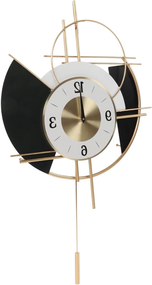 Industriële Vintage Wandklok met Zwart-Gouden Metaalframe, Stille Batterijklok voor Woonkamer en Slaapkamer Decoratie