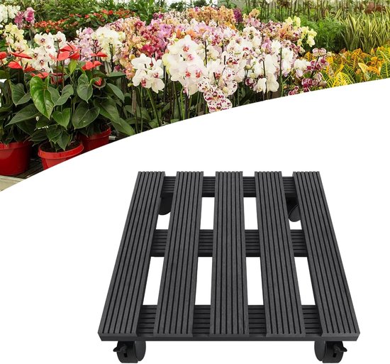 Plantroller 30 x 30 cm voor Binnen en Buiten, Geschikt voor Zware Planten tot 100 kg met Rem, Vierkant en Anthracietkleurig