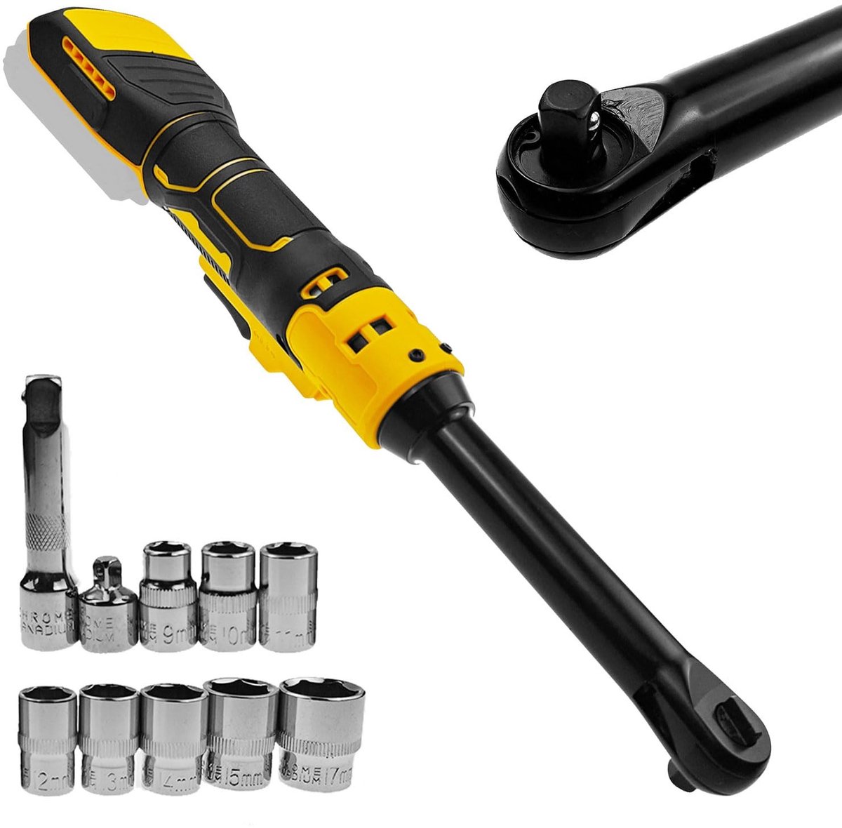 Dailygoods - Cosensi - Dailygoody - Draadloze Ratelsleutel - 3/8 inch - 80N.m Kracht - Geschikt voor Dewalt 20V Batterij - Inclusief 8 Opzetstukken - 320RPM