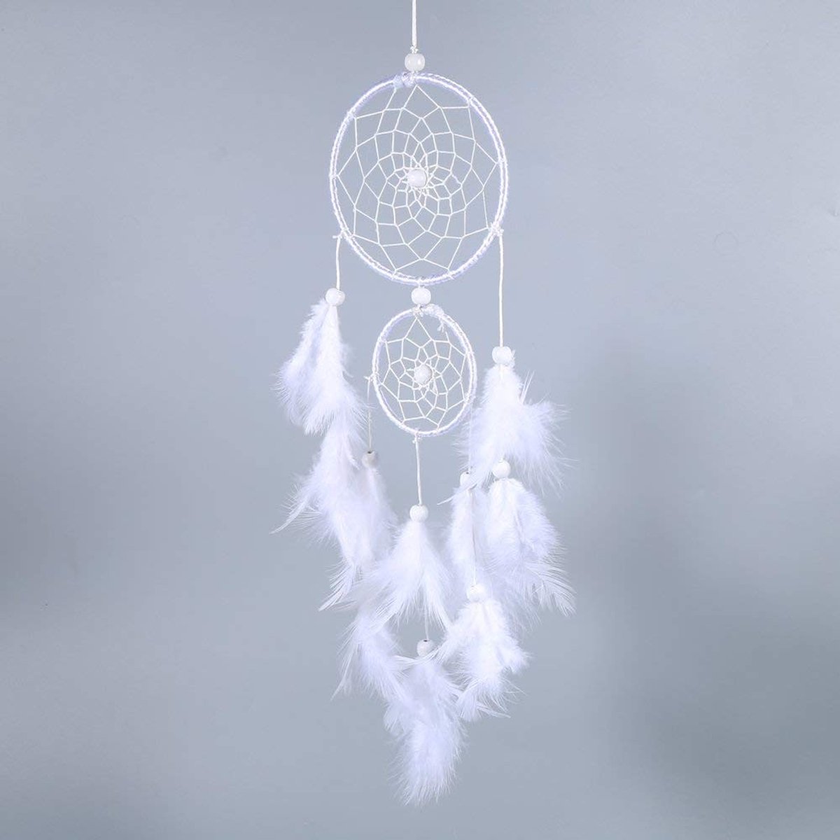 Dailygoods - Dailygoody - Dromenvanger Decor - Dromenvanger Met Veerkwastje - 2 Stks - Witte Dromenvanger - Decoratie Muur - Geschikt voor Kinderen en Volwassenen