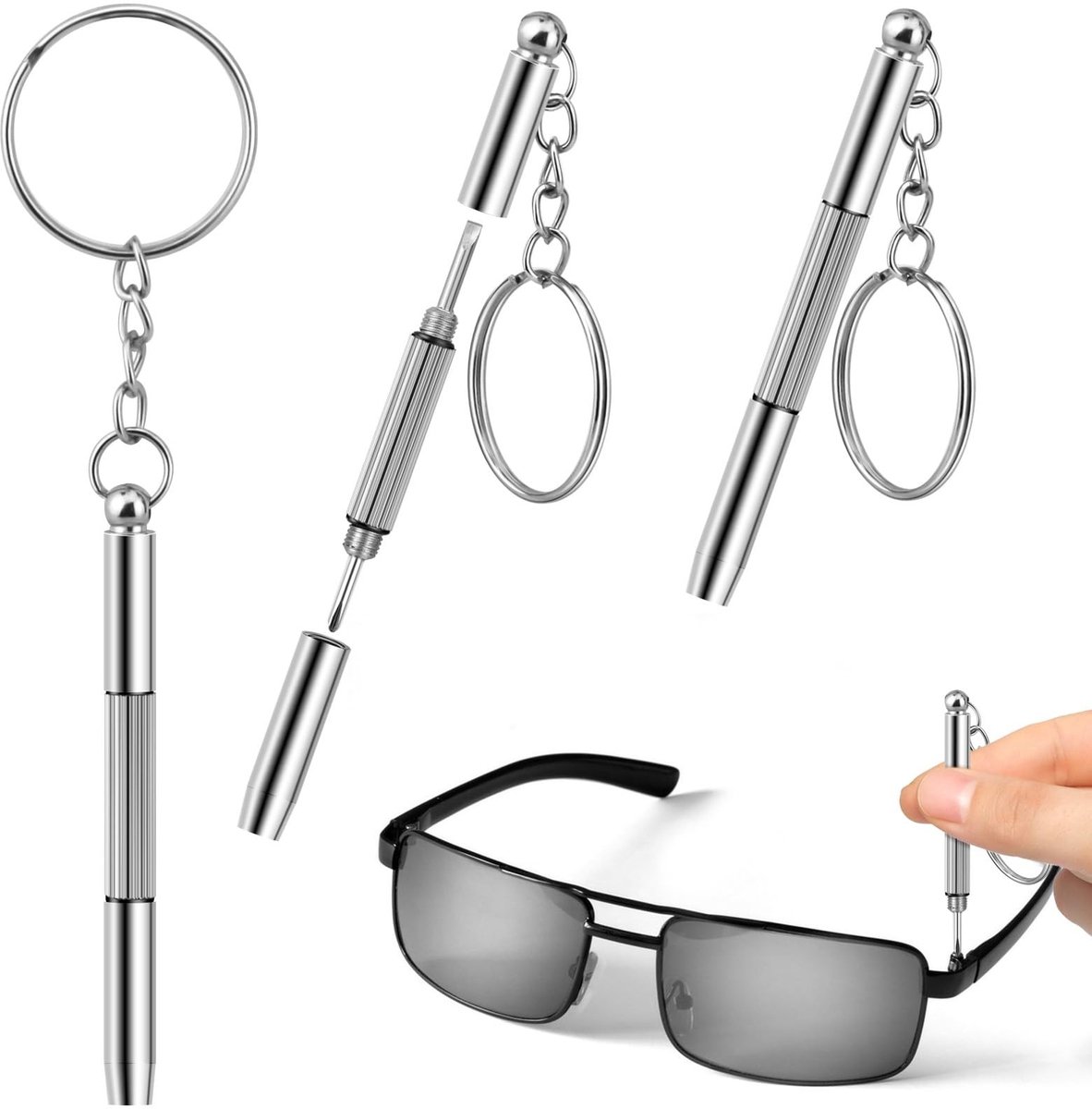 Dailygoods - Dailygoody - glazen schroevendraaier - multifunctioneel - 3-in-1 - zilver - mini-schroevendraaierset - ideaal voor brillen en horloges - model SL-073