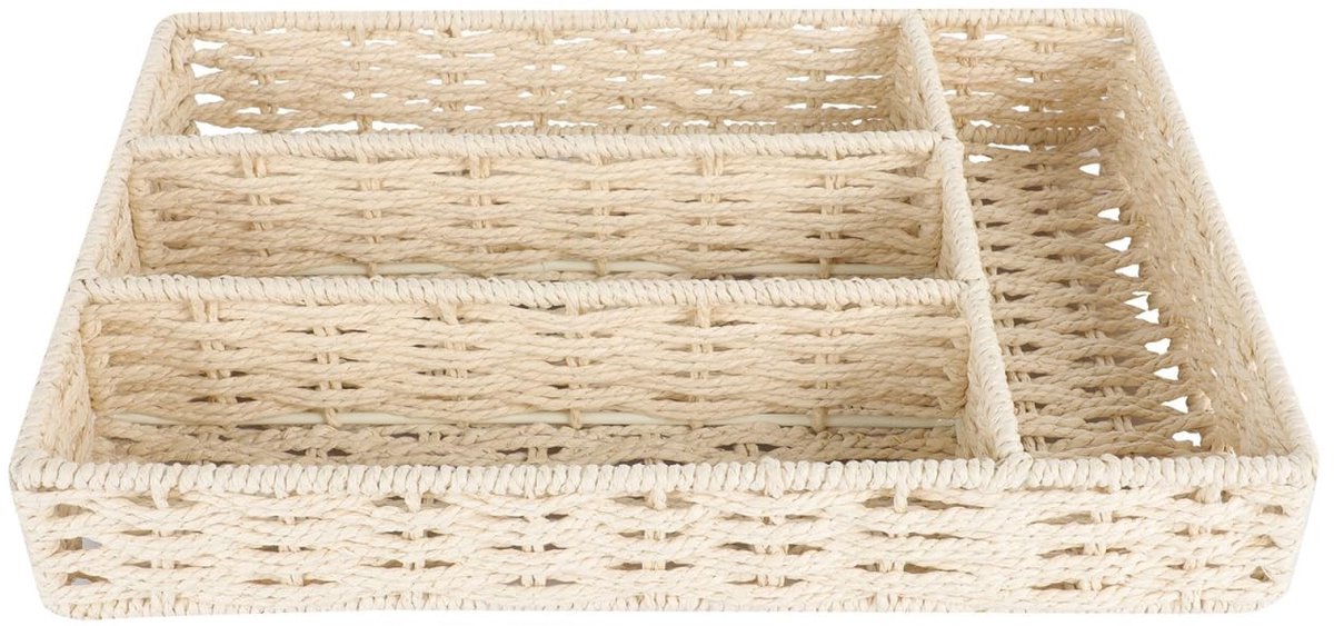 Dailygoods - Dailygoody - Keukenorganizer - Rieten Bestekbak - Duurzaam en Natuurlijk - Beige - Keukenaccessoire - Perfect voor Bestek - 4 Compartimenten