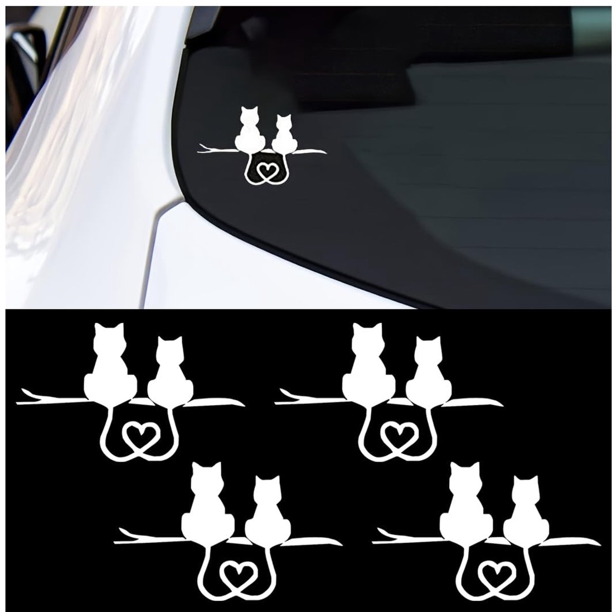 Dailygoods - Dailygoody - Kattenstickers - 3D Hartslag Stickers - Creatief en Reflecterend - Wit - Autostickers - Leuk voor kattenliefhebbers - 4 stuks