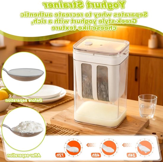 Yoghurtzeef met Deksel en Ultra Dun Net voor Yoghurtmaker, 1100 ml, Ideaal voor Het Scheiden van Wei en Melk, Perfect voor Saus en Dikke Yoghurt — afbeelding 5