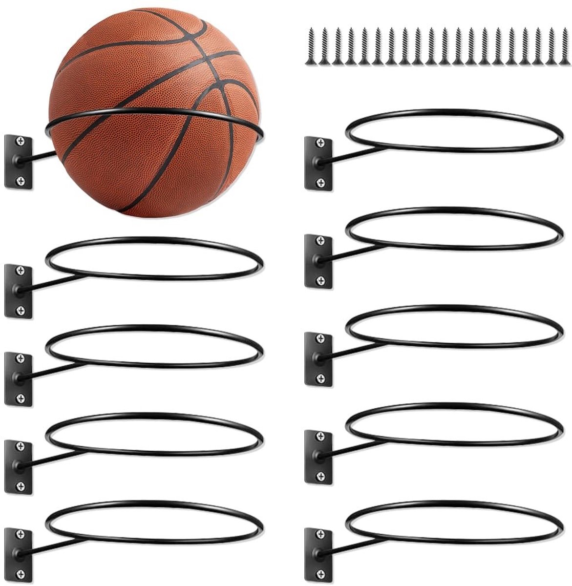 Dailygoods - Dailygoody - Metalen Ball Rack - Wandmontage - Geschikt voor Voetbal Basketbal Volleybal Rugby - Zwart - Stevige constructie - Ideaal voor sportclubs