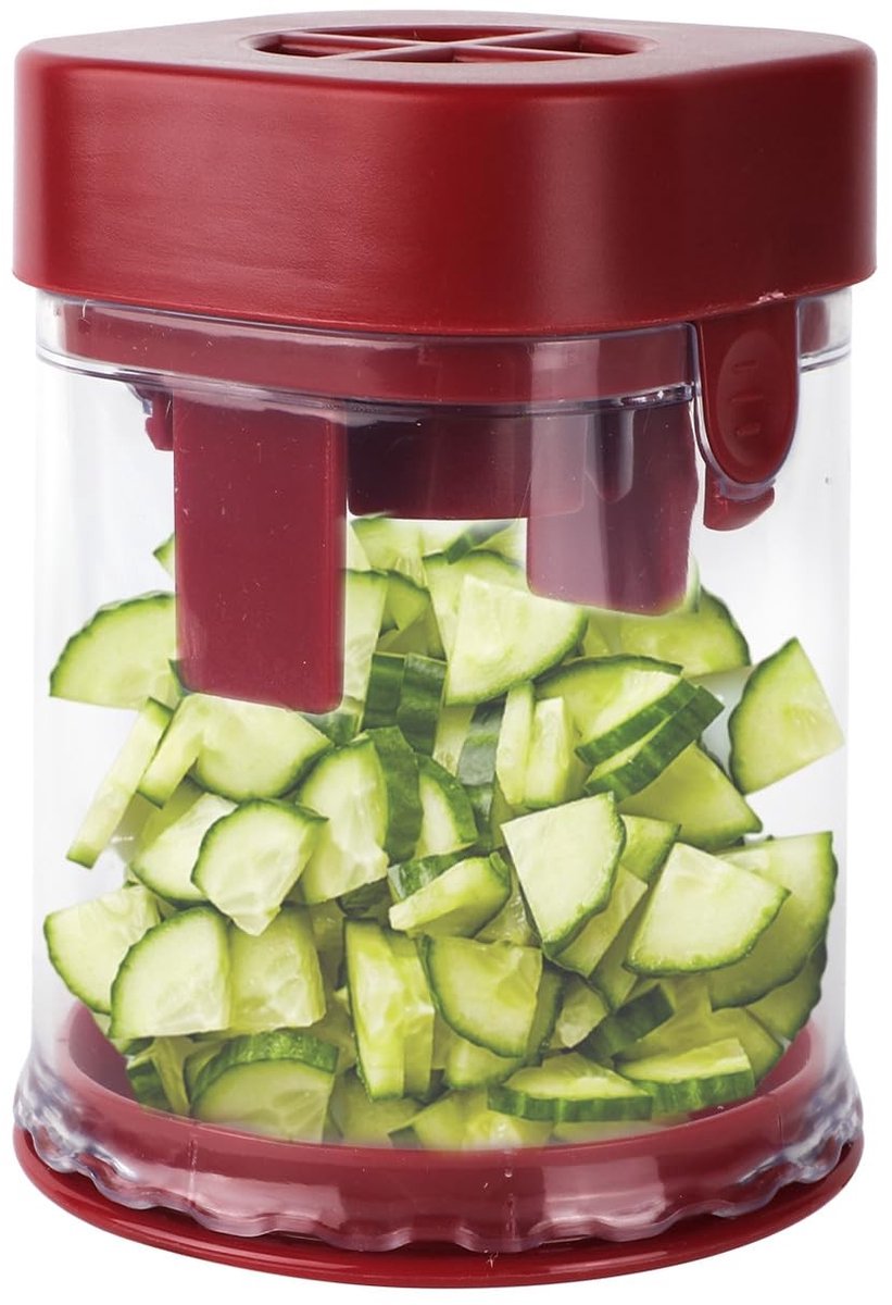 Dailygoods - Dailygoody - Fruitsnijder - Aardbeiensnijder - Antislipvoet - Rood - Druivensnijder - Voedselhakker - Geschikt voor Groenten en Fruit - Rood