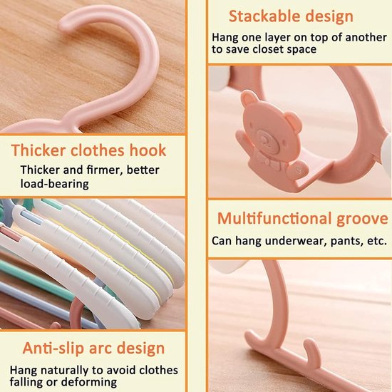 Babyhangers voor Kleerkast - Niet-glijdend 28-36 cm Verstelbaar Kinderkledinghanger voor Baby tot 18 jaar - Plastic Kinderhanger voor Pasgeborenen, Peuters en Kleuters - Roze Kledingorganisator voor Kinderkamer — afbeelding 5