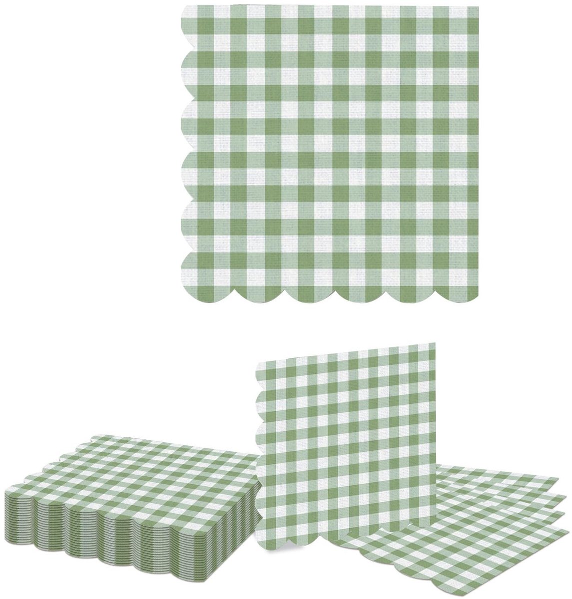 Dailygoods - 20 Stuks Wegwerp Servetten in Saliegroen Geruit