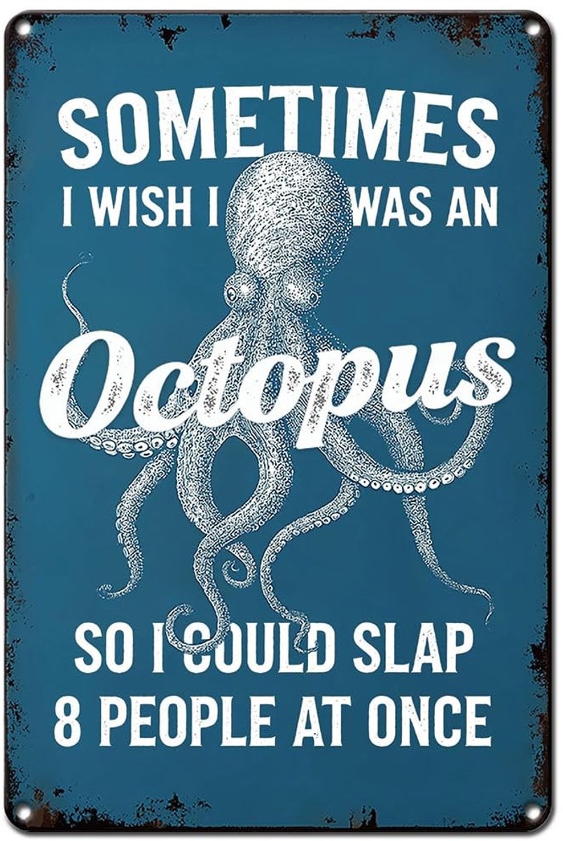 Dailygoods - Metalen Tinnen Bord met Octopus Design voor Wanddecoratie