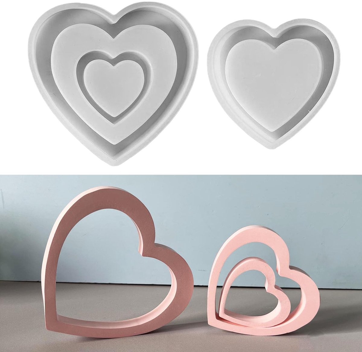 Dailygoods - Dailygoody - Siliconen gietvormen hart - 3 stuks - Perfect voor creatief gieten - Maten variabel - Ideaal voor bruiloften en kerst - Gebruiksvriendeli