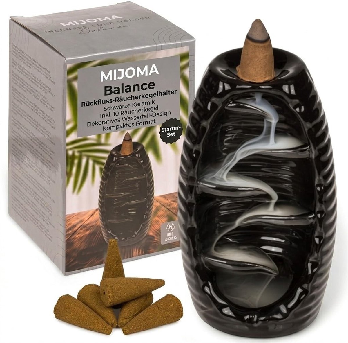 Dailygoods - Dailygoody - Terugstroom Wierookkegelhouder - Waterval Wierookbrander - Ontspanning en Meditatie - Zwart Keramiek - Spiritueel Wierookvat - 12,5
