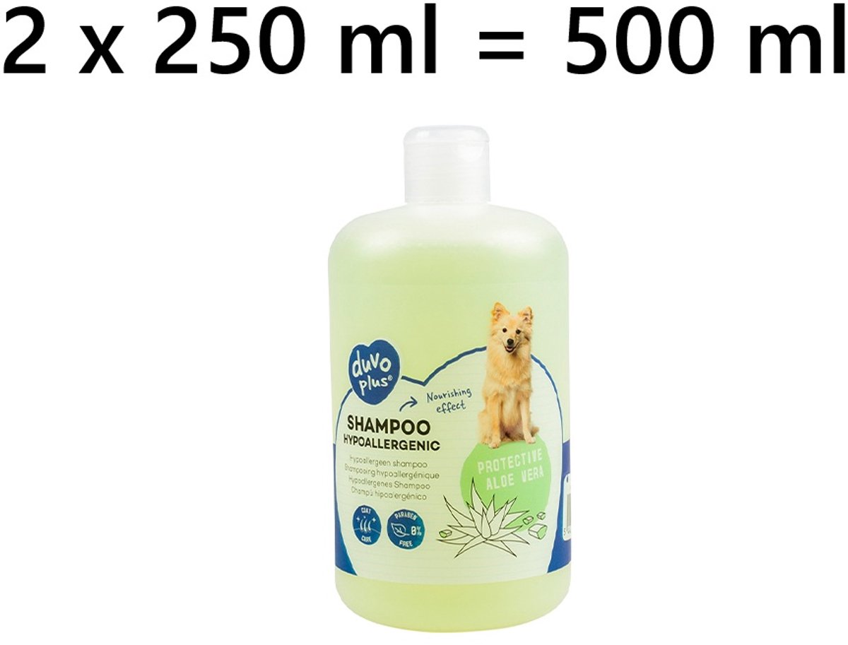** 2 X ** Duvoplus hondenshampoo hypoallergeen met beschermende aloe vera-250 ml - parabenenvrij - = 500 ml - aangename geur