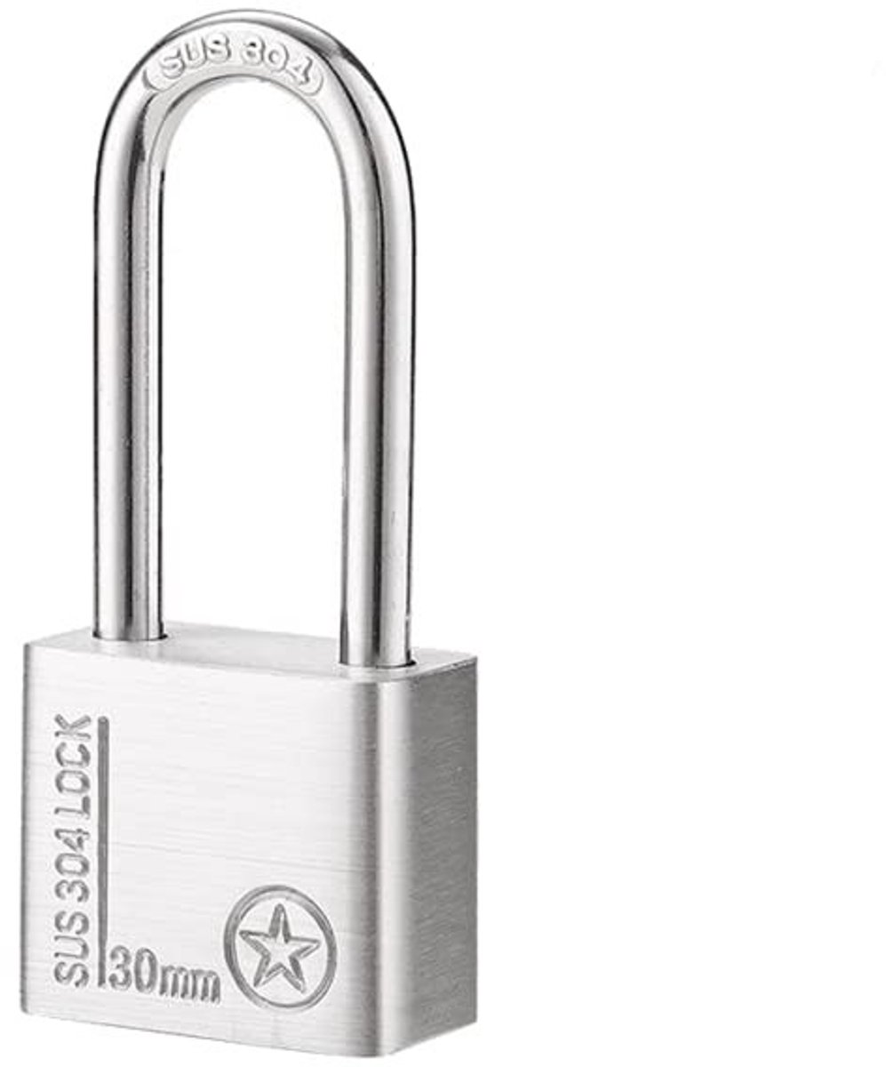 Dailygoody - Roestvrij stalen hangslot - Waterdicht - Lange beugel - Beveiliging voor buiten - Hangslot met sleutel - Geschikt voor schuren, klui