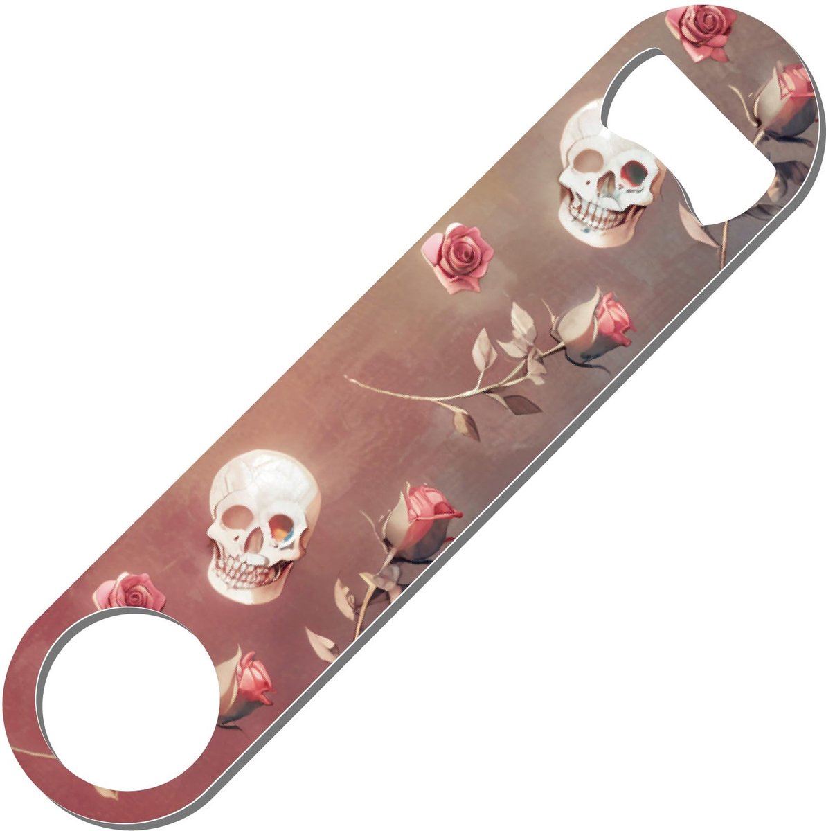 Dailygoody - Platte flesopener - Doodskop lemmet - Robuust metaal - Schedel en roze - Bieropener voor bars en feesten - Handig voor thuis en camping