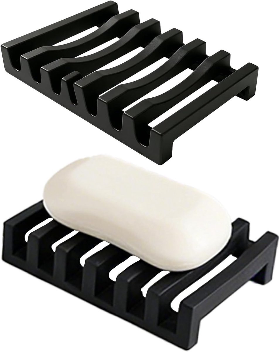 Set van 2 antislip siliconen zeepbakjes met automatisch afvoersysteem voor badkamer en keuken, onbreekbaar en eenvoudig te reinigen