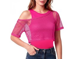 Neon nettop in 2 stuks, retro visnet T-shirt voor dames, perfect voor disco, carnaval en feestoutfits