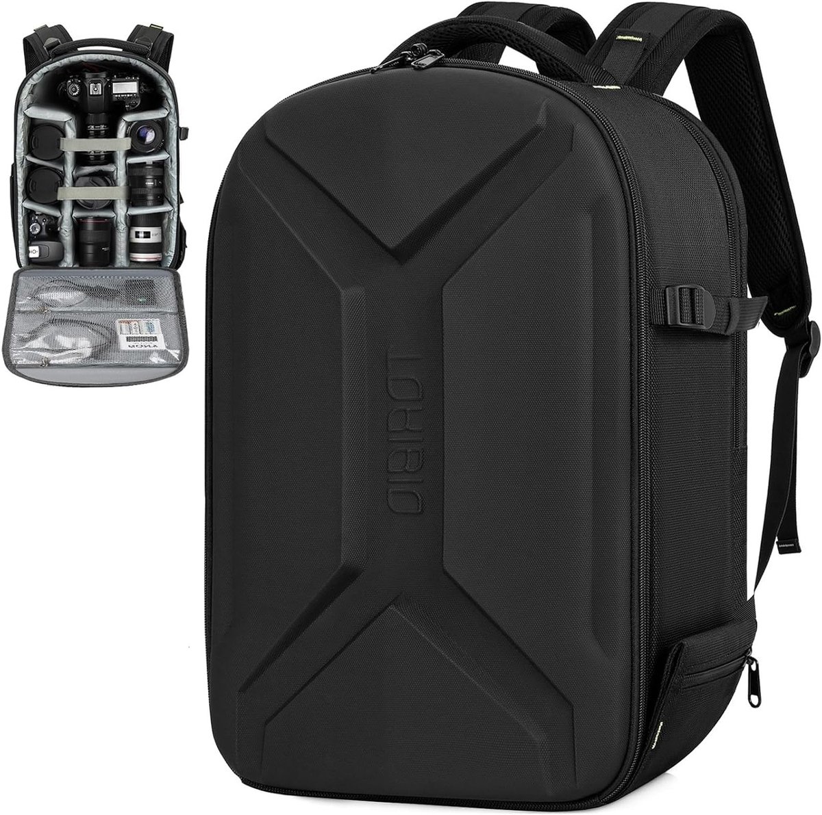 Hardshell Fototas voor Camera's, Waterdichte en Schokbestendige Rugzak met Statiefhouder en Laptopvak tot 15.6 inch, Geschikt voor Canon, Nikon en Sony