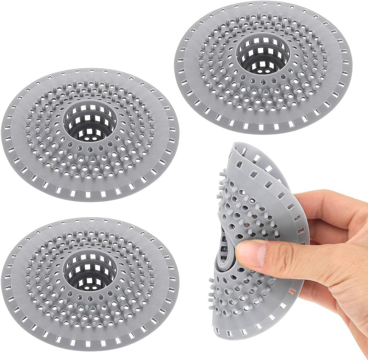 3-delige Siliconen Afvoerzeef Set voor Douche en Keuken, Haarvanger, Afvoerfilter voor Badkuip en Wastafel
