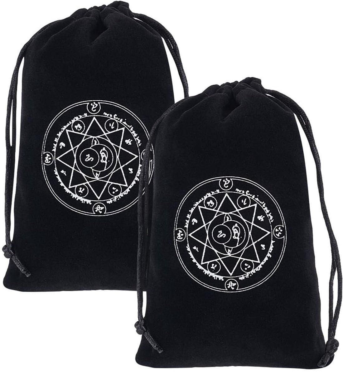 Dailygoody - Tarot Opbergtas - Fluwelen Trekkoord - Ronde Ster - Kaarten Bescherming - Sieraden Tas - Geschikt voor Heks en Waarzeggerij - Zwart
